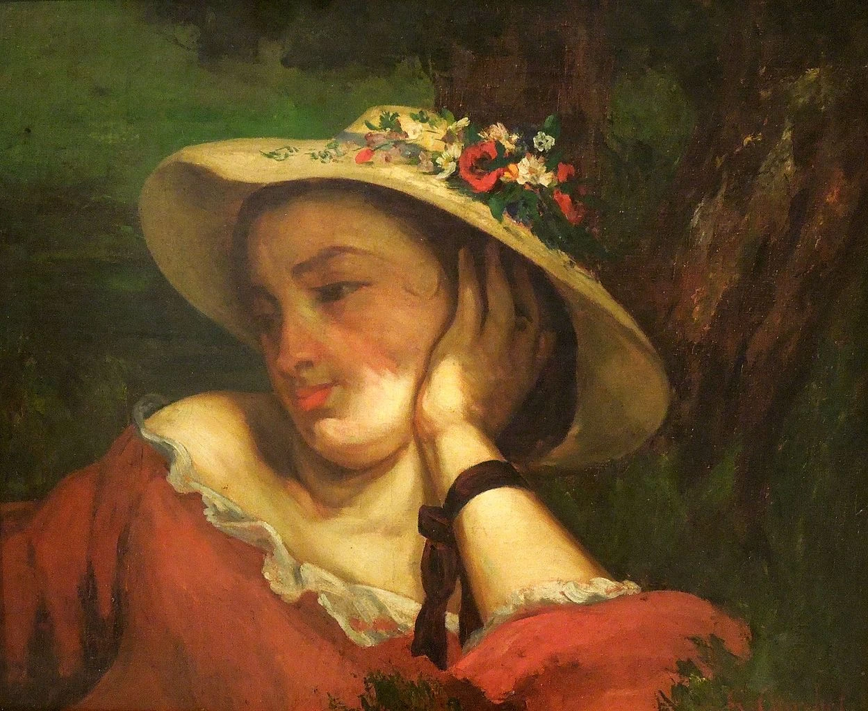 Giovani dame sulla riva della Senna - frammento di un dipinto (Donna con fiori sul cappello), Národní galerie v Praze